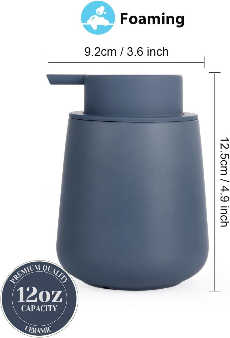 INGOFIN Ceramic Foaming Soap Dispenser - 12 oz Foam Hand Soap Dispenser Bathroom, Ceramic Dish Soap Modern Dispenser with Pump for Kitchen, Matte Blue - Image 2